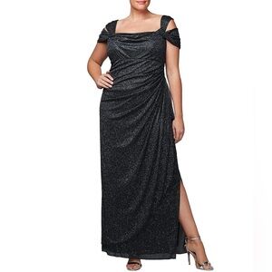 Alex Evenings
Plus Size Cold Shoulder Cowl Neck Cap Sleeve Glitter Mesh Gown